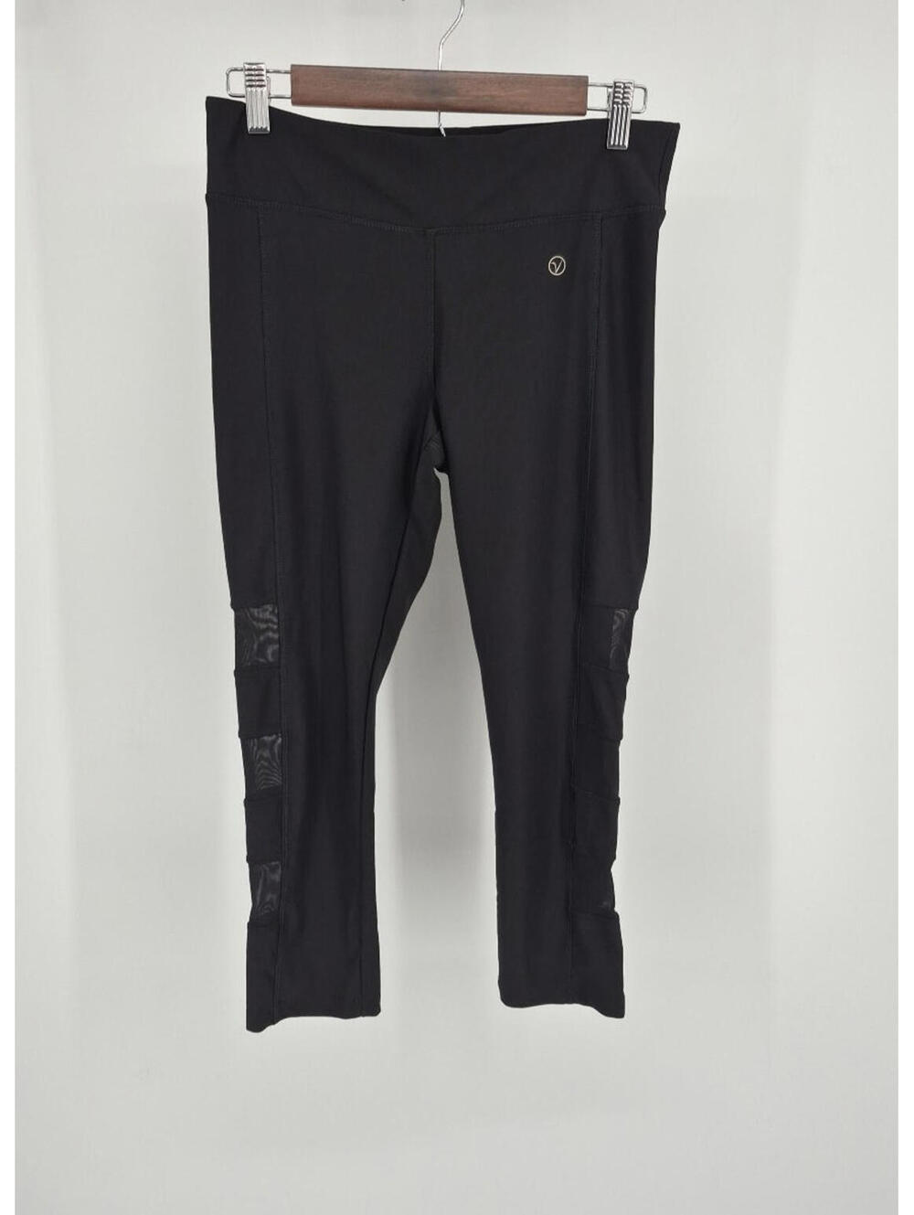 Vogo Athletica Cropped Leggings Black Women's Size M Sheer Side Panels